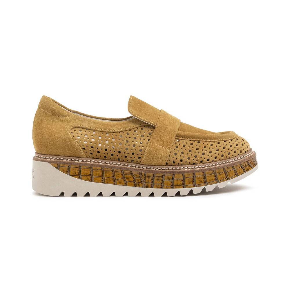 NEW REX SHOES women's carolyn loafer in mustard croco kara